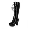 thumbnail image 5 of Metallic Knee High Combat Boots for Women Punk Gothic Leather Platform Chunky Heels Tall Riding Dress Boots, 5 of 7