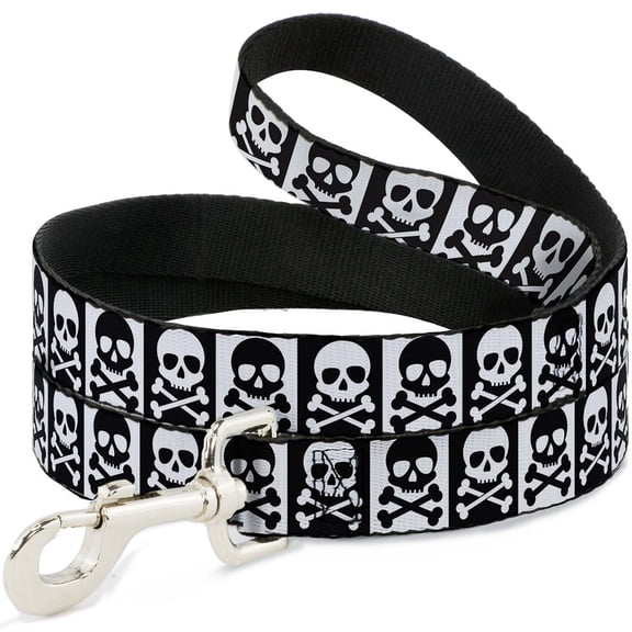 Buckle-Down Pet Leash, Dog Leash, Skull Cross Bones Blocks Black White White Black, 6 Feet Long 1.0 Inch Wide