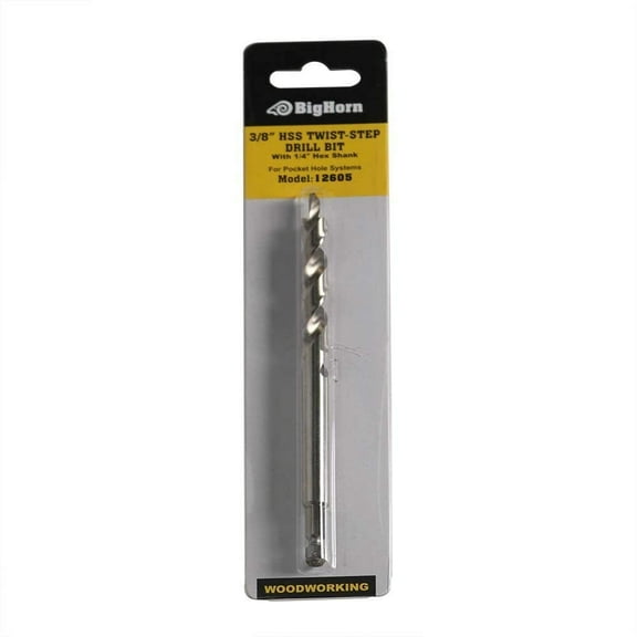 Big Horn 12605 3/8 Inch Pocket Hole Jig Drill Bit – 1/4 Inch Hex Shank