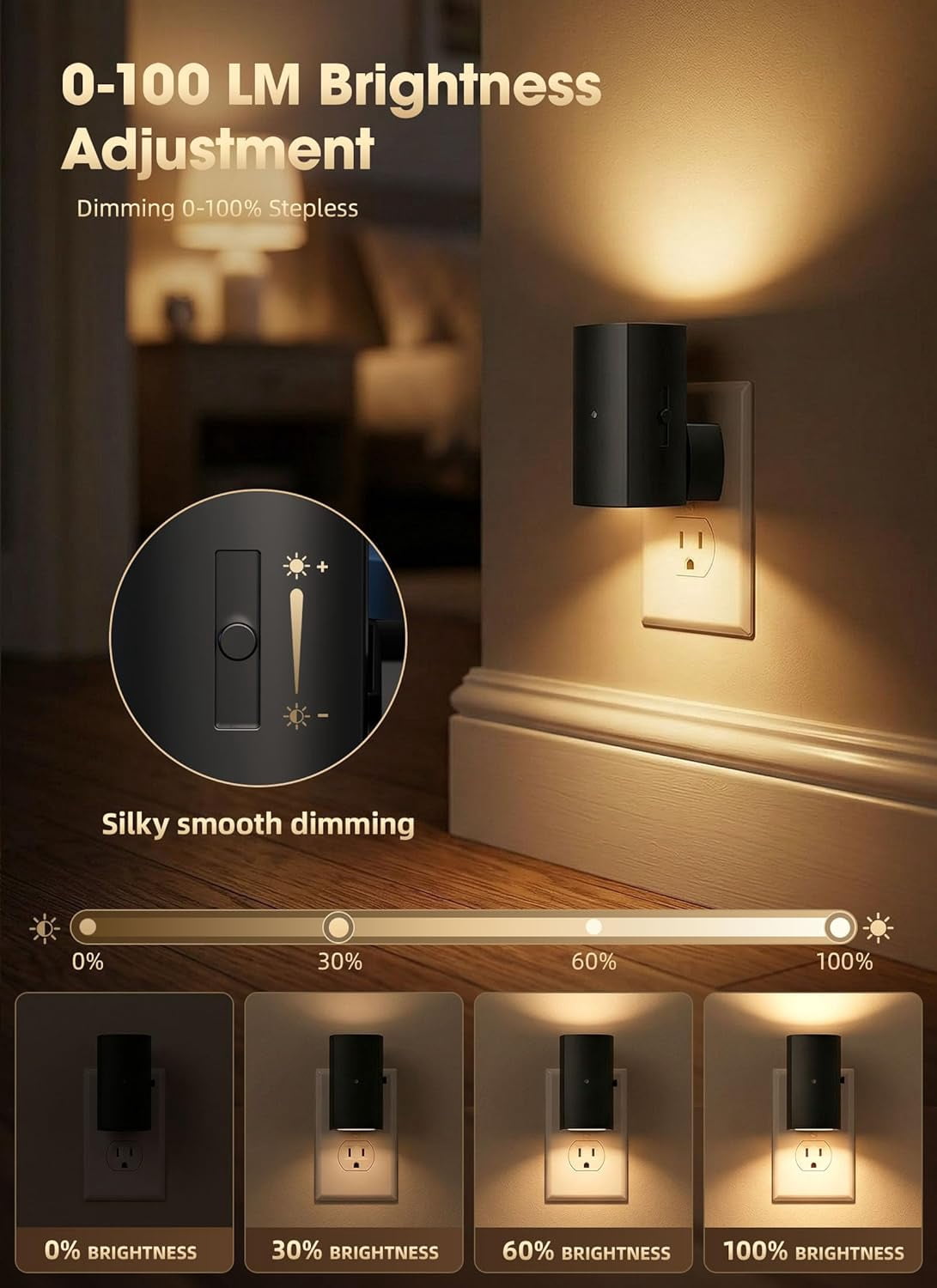 2 Pack Night Lights Plug Into Wall, Modern Night Light with Rotating Plug, Dusk to Dawn Sensor, 0-100LM Stepless Dimming Nightlights, Home Decor for Hallway Bedroom Bathroom, Soft White
