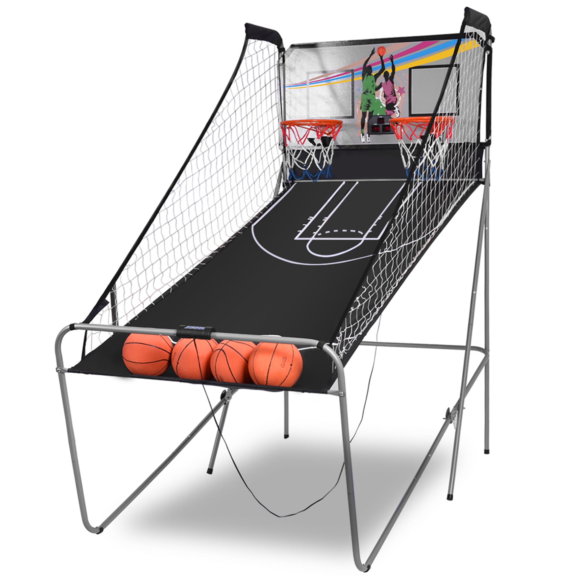 Basketball Arcade Hoops Game 2-Player  LED Score Sturdy Easy Storage Black 