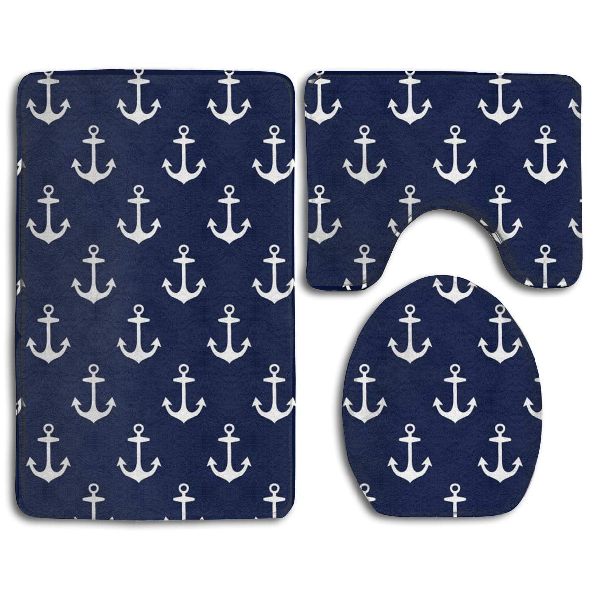 Details about   Anchor and Lighthouse Shower Curtain Toilet Cover Rug Bath Mat Contour Rug 