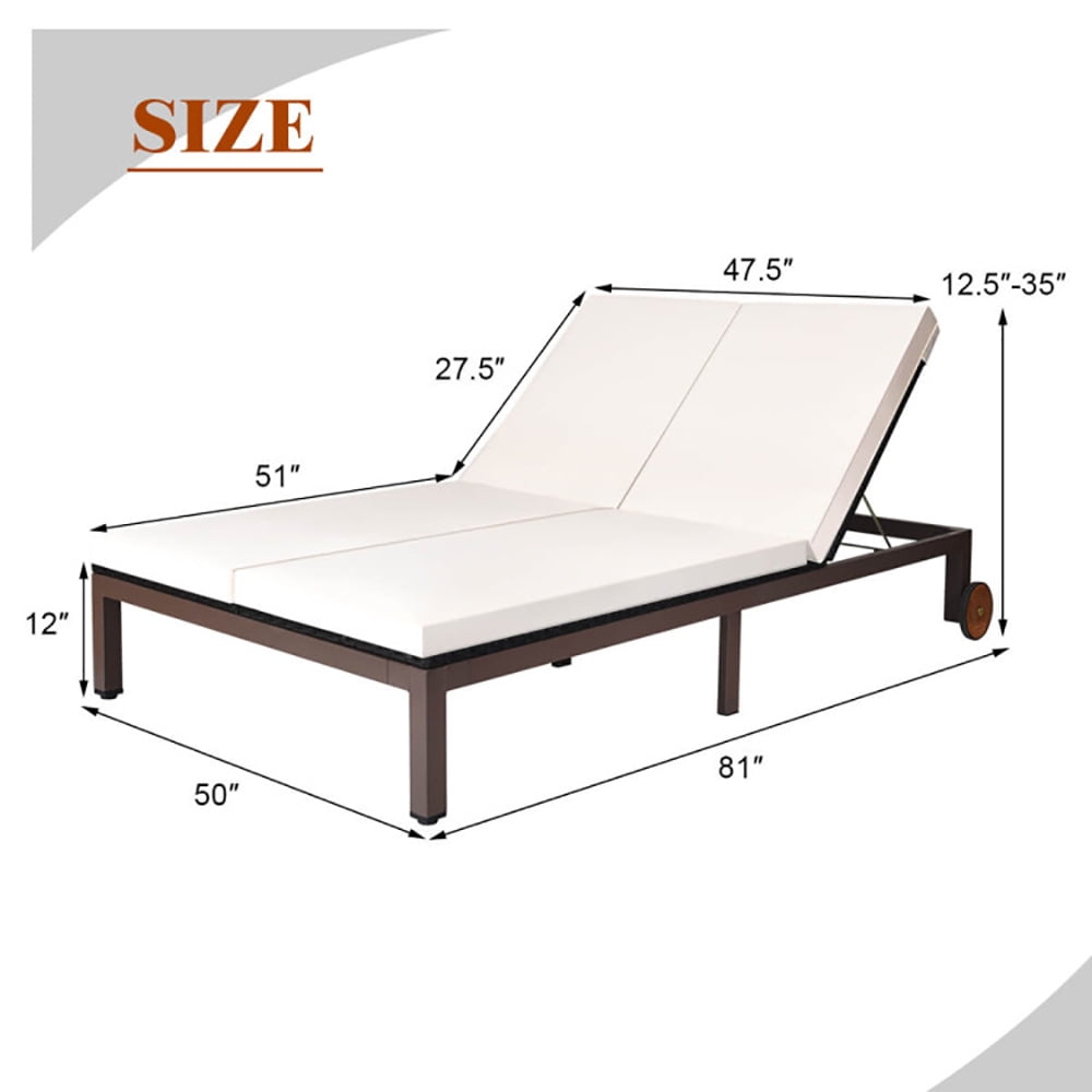 Aimee Lii 2-Person Patio Rattan Lounge Chair with Adjustable Backrest, Patio Loungers, White Aimee Lii 2-Person Patio Rattan Lounge Chair with Adjustable Backrest, Patio Loungers, White