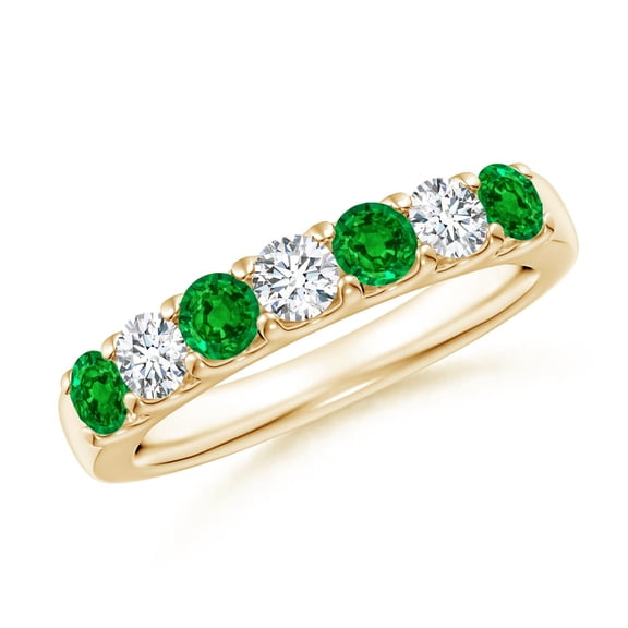 ANGARA Natural Shared Prong Emerald and Diamond Half Eternity Ring in 14K Yellow Gold for Women (Size-3.1mm) | May Birthstone, Birthday, Anniversary, Jewelry Gift for Women | Natural Emerald Ring