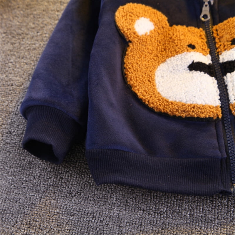 2-piece Toddler Boy Bear Embroidery Ear Decor Fluffy Jacket and Pants Casual Set