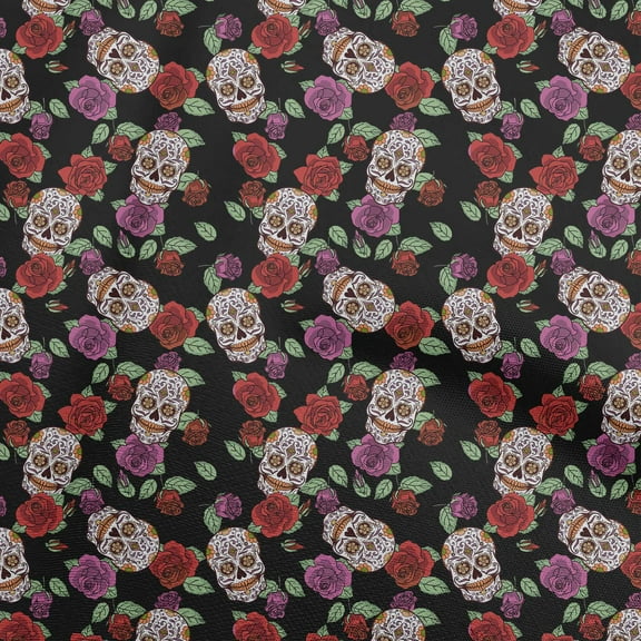 oneOone Polyester Spandex Black Fabric Skull Sewing Craft Projects Fabric Prints By Yard 56 Inch Wide-aC