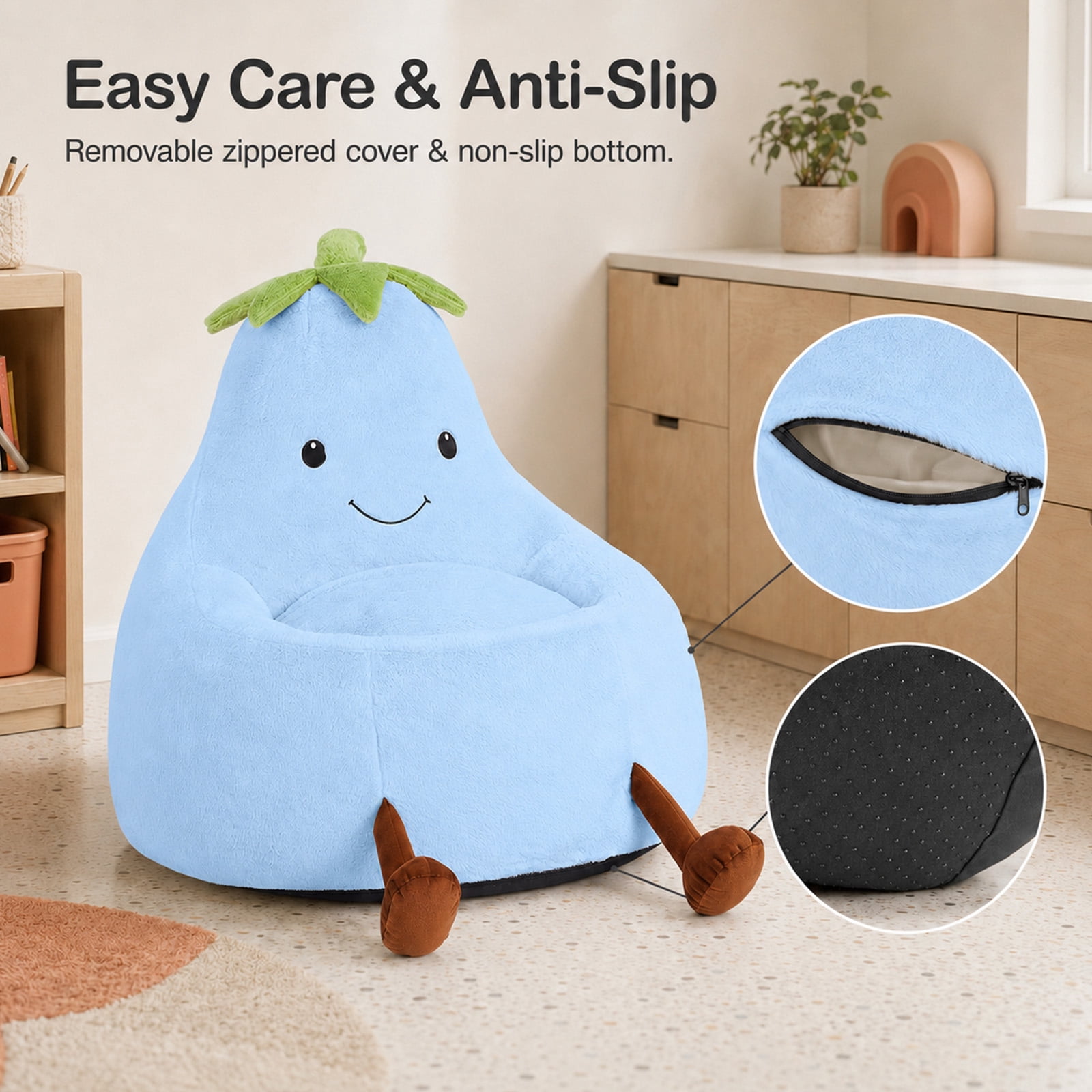 Alvantor Kids Bean Bag Chair, Stuffed Toddler Couch with Artificial Rabbit Fur Cover for Teens & Kids, Comfy Lazy Sofa Chair for Reader, Living Room, Bedroom