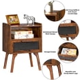 thumbnail image 4 of LELELINKY 2pc Rattan Nightstand with Charging Station, Boho Bedside Table with Drawer and Open Shelf, Solid Wood Legs, Brown, 4 of 7