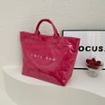 thumbnail image 3 of Waterproof PVC Large Tote Bag for Women with Hook-and-Loop,Pink Tote Bag with Compartments,Trendy Letters Print Crossbody Handbag,Tear-Proof Plastic Tote Bags for School Commute Travel, 3 of 3
