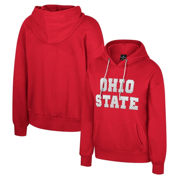 Women's Colosseum Scarlet Ohio State Buckeyes Reflection Rhinestone Drawcord Pullover Hoodie