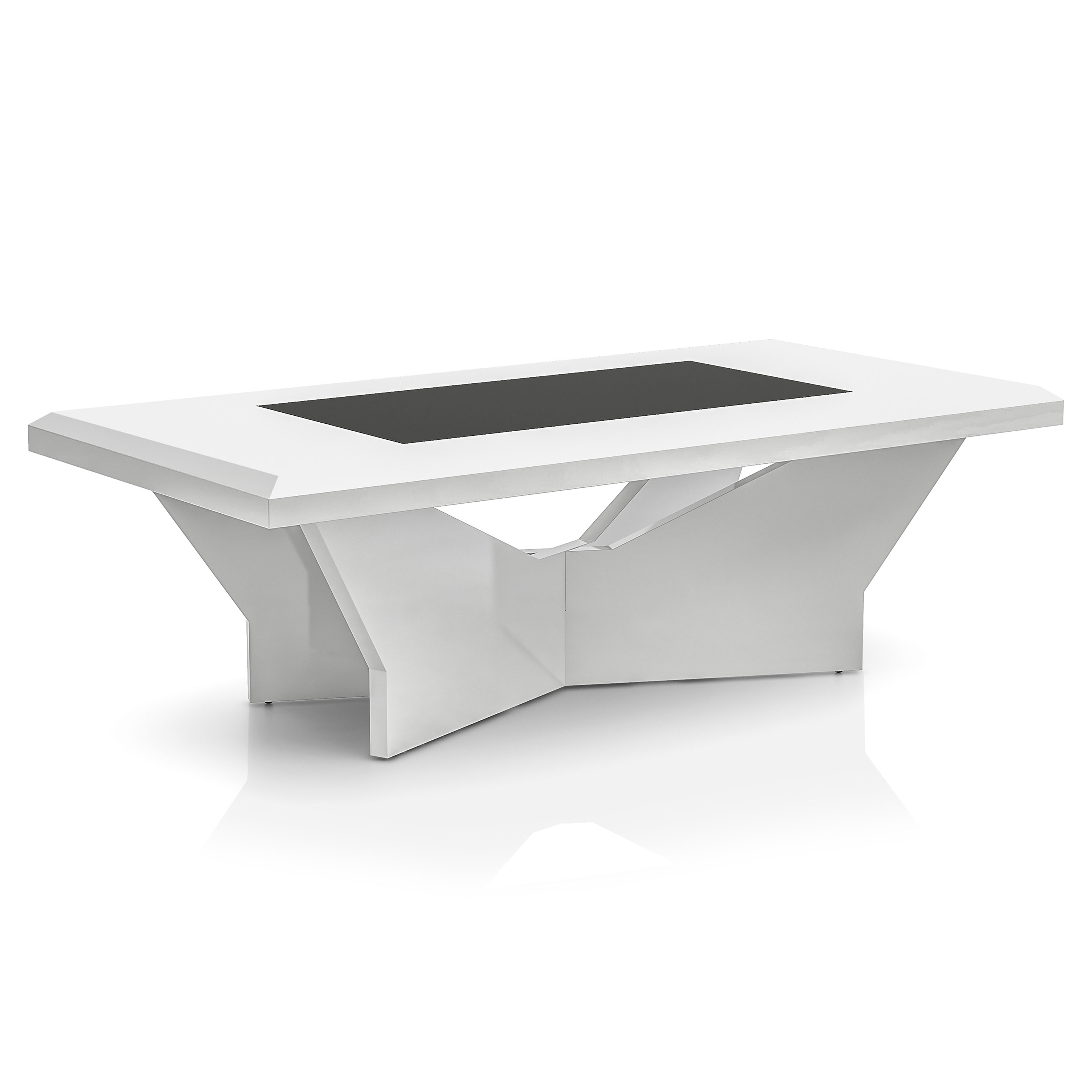 Furniture of America Duall Rectangular Black Glass Top and White Wood Coffee Table