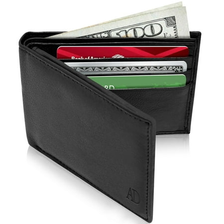 - Genuine Leather Slim Wallets For Men - Bifold Mens Wallets RFID Blocking With Flip Up ID Window