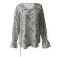 thumbnail image 4 of CEHVOM Chemises Décontractées à Manches Longues à Imprimé Floral pour Femmes, Col en V, Blouses Amples, 4 of 5