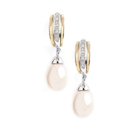 Boucles d'Oreilles en Argent Sterling 14 K avec Or, Diamant et Demi-Perlage