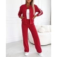 thumbnail image 6 of CHICME Two Piece Sets for Women Striped Tape Long Sleeve Bomber Jacket and Elastic Wide Leg Sporty Pants Sweatsuits Red-L, 6 of 9