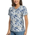 thumbnail image 2 of Vsdgher Blue Paisley Women Shirts V Neck Short Sleeve Tops T-Shirt Basic Tees, S to 3XLSmall, 2 of 5