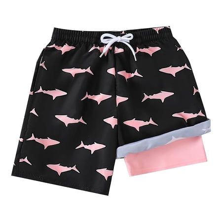 ZHOGXU Toddlers Kids Girls Swim Trunks With Lining Cartoon Print Drawstring Elastic Waist Lightweight Comfortable Swimming Shorts For Beach Pool Pink 8 Years