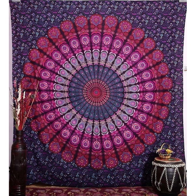 Colcha de pared hippie con diseño psicodélico indio bohemio de 200 x 150 cm con diseño de mandala hippie