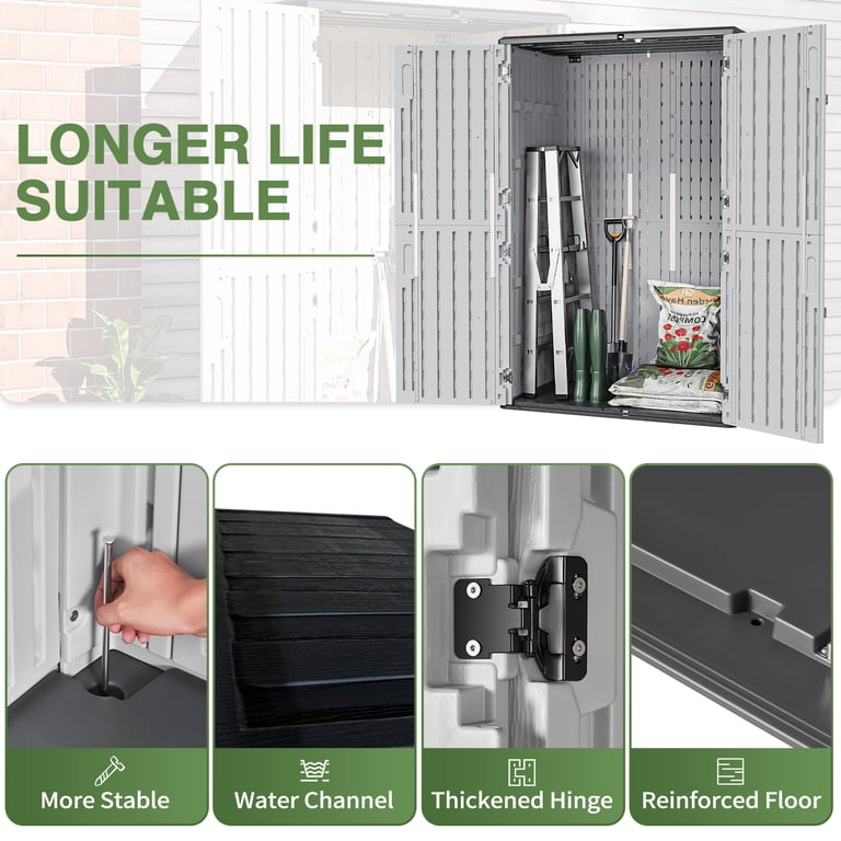 Sunmthink Outdoor Horizontal Storage Sheds 64 Cu.Ft, Resin Storage