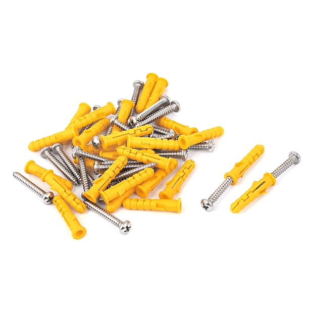 Uxcell (Paquete de 25) Tapones de Tornillo de Pared de Plástico 6mmx30mm con Tornillos de Cabeza Redonda