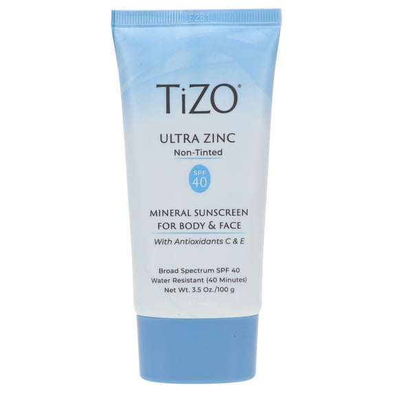 TIZO Crème Solaire pour le Corps et le Visage en Zinc SPF 40 Non Teinté avec des Antioxydants C & E 3,5 oz