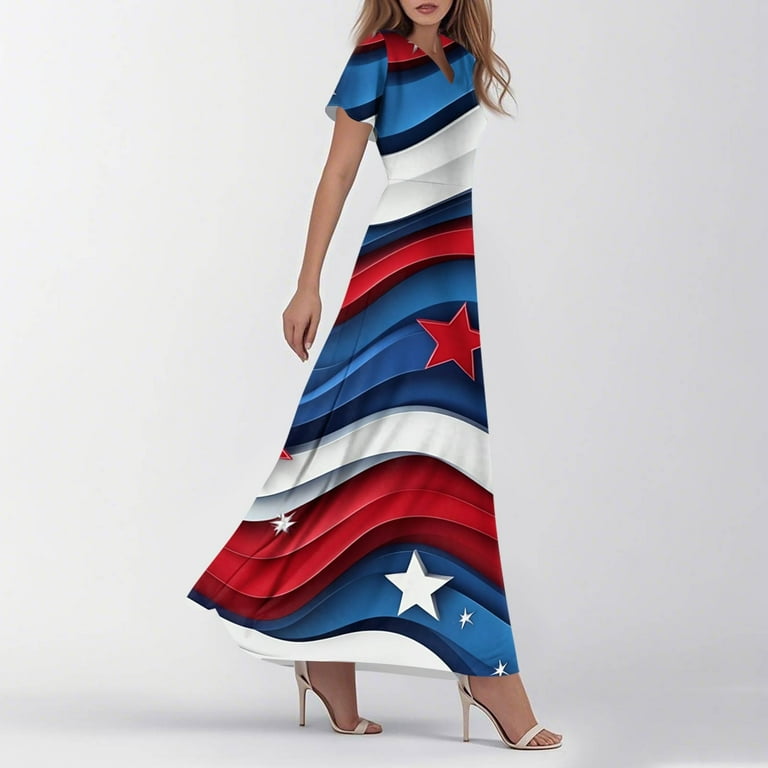 plus size red white and blue dress Patty Striped High Low Casual Midi – RubyClaire Boutique main image 1