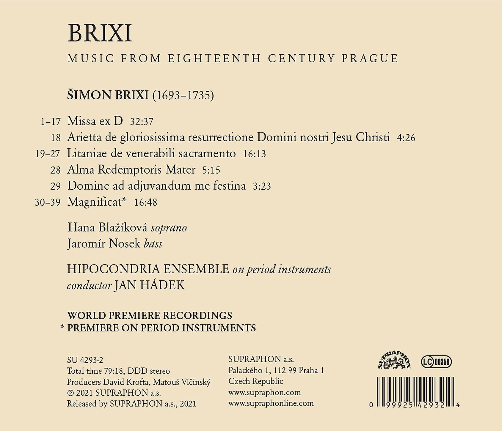 Brixi / Blazikova / Hipocondria Ensemble - Music from 18th Century Prague - Music & Performance - CD