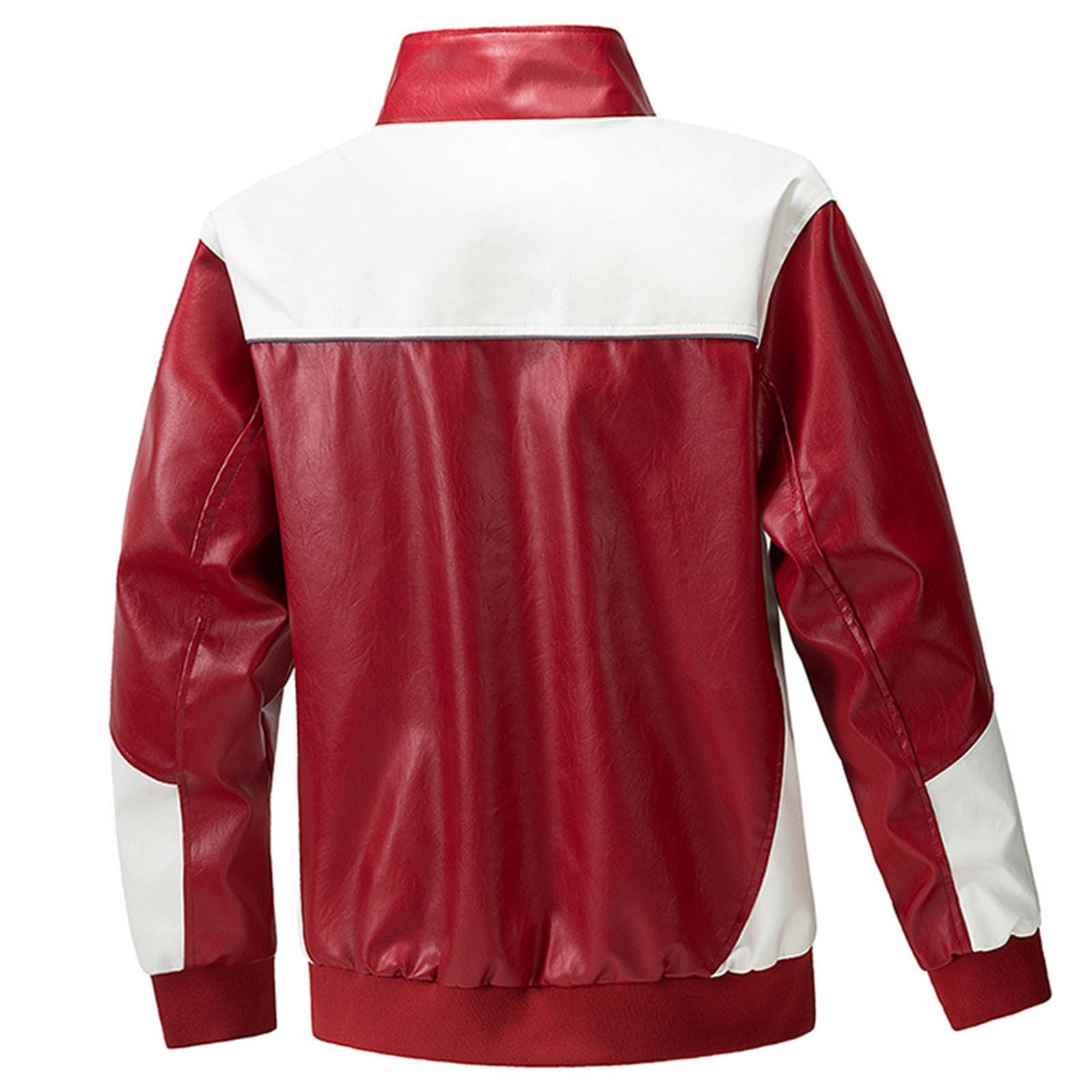 USNSM Motorcycle Jacket Motorbike Biker Waterproof Jackets Windproof Faux Leather Outwear Jacket Fall Winter for Men Red XXL