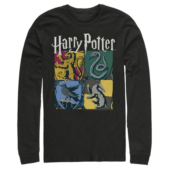 Men's Harry Potter Hogwarts Houses Vintage Collage Long Sleeve Shirt Black Large