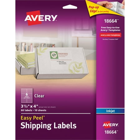 Avery Matte Clear Easy Peel Shipping Labels, Inkjet, 3 1/3 x 4, 60/Pack