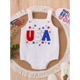 thumbnail image 4 of Aojekbee Baby Boy Girl Waffle Overalls Letter Star Embroidery Neck Sleeveless 4th of July Romper Toddler Summer Jumpsuit, 4 of 10