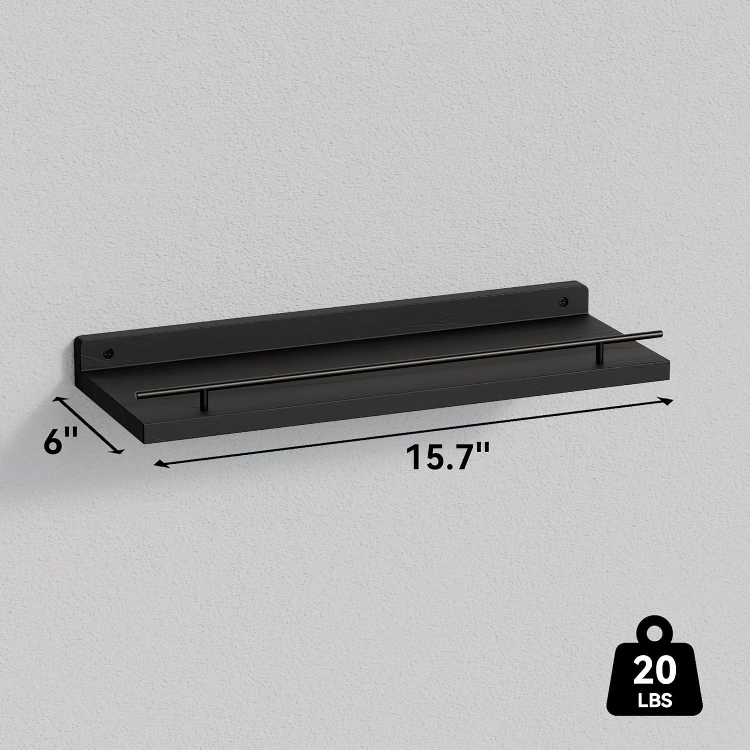 LSFA Set of 3 Floating Wall Shelves with Safety Black Metal Guardrail, Rustic Wood Wall Mounted Storage for Bathroom, Kitchen, Bedroom Decor