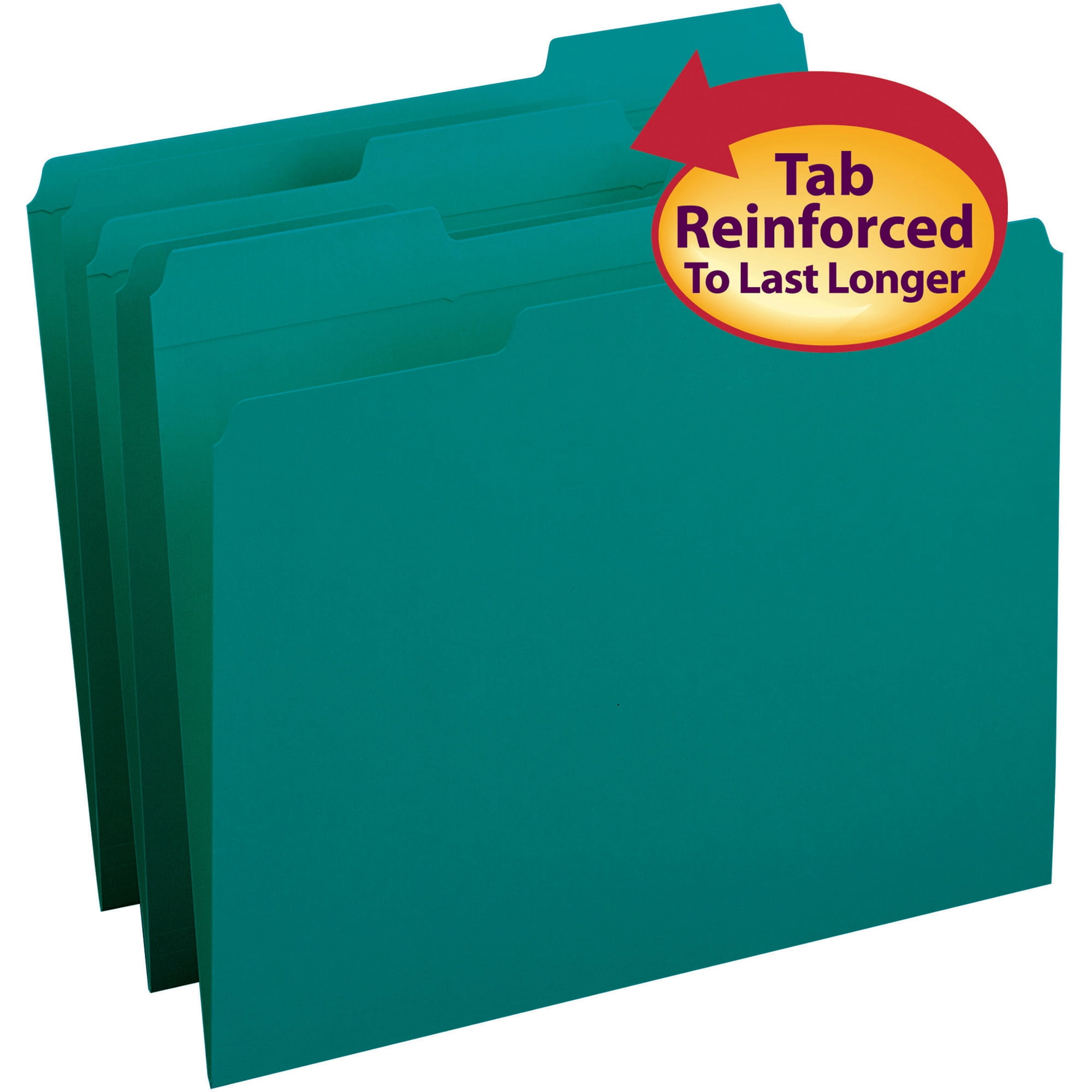 Smead 13134 File Folders, 1/3 Cut, Reinforced Top Tab, Letter, Teal, 100/Box