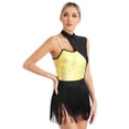thumbnail image 2 of Yhong Women Sleeveless Contrast Color Latin Leotard Jazz Dance Dress Competition Performance Costume Gold M, 2 of 7