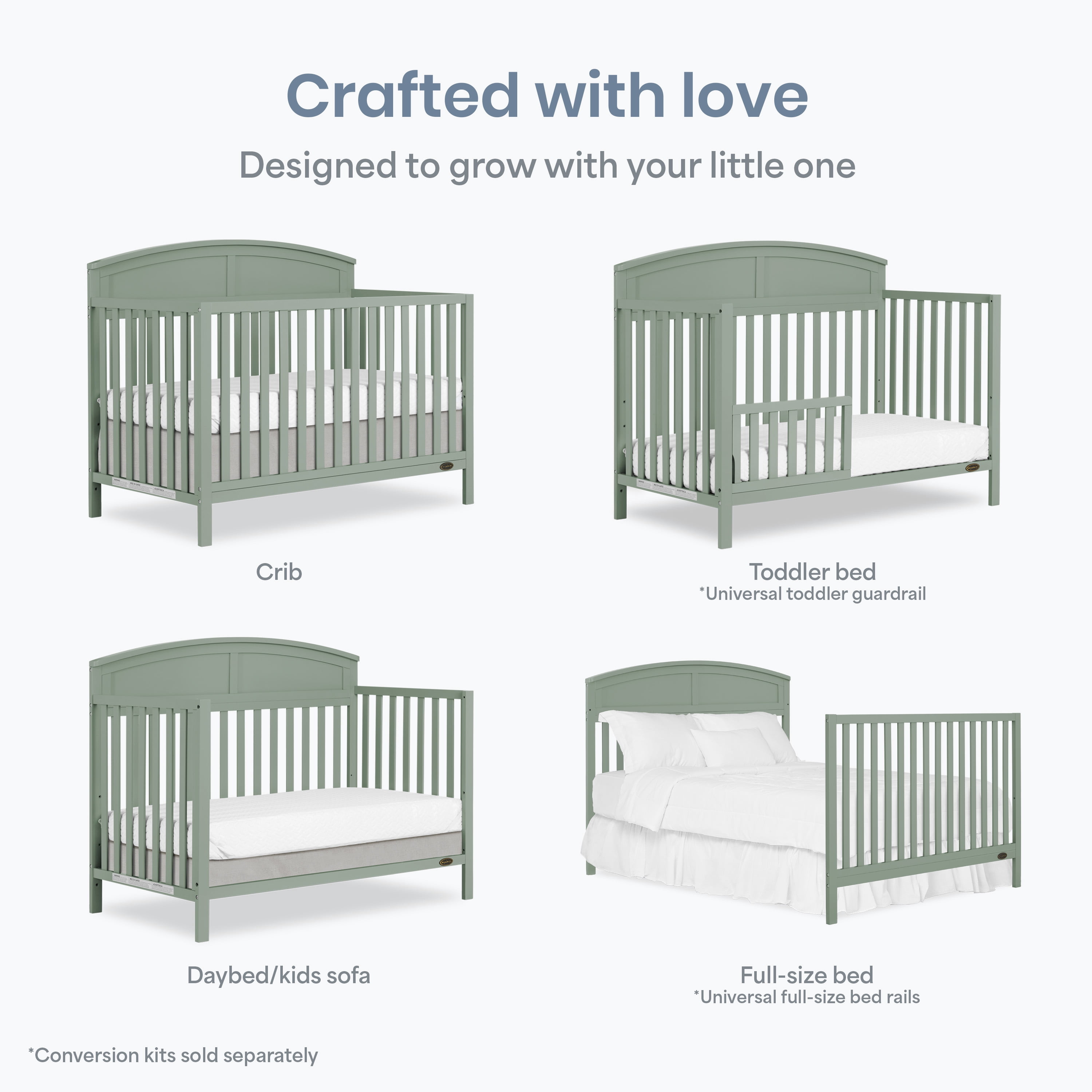 Dream On Me Storybrooke 5 in 1 Convertible Crib, Meadow Green