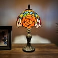 thumbnail image 3 of Tiffany Mini Table Lamp Red Orange Blue Stained Glass Rose Flowers Pull Chain Switch LED Bulb Included for Living Room Bedroom Bedside 8" D*8" W*15" H, 3 of 10
