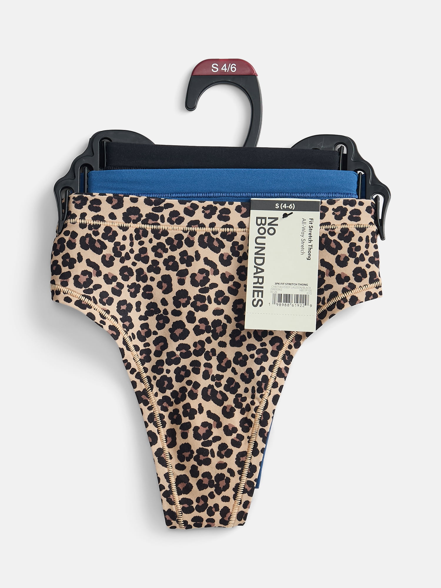 No Boundaries Fit Stretch Thong Panties, 3-Pack, Women's XS-XXXL