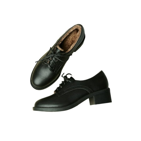 

Sanviglor Women Brogues Non Slip Leather Shoes Lace Up Oxfords School Comfortable Fashion Dress Shoe Vintage Comfort Black with Plush Lined 7