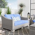 thumbnail image 2 of Lounge Loveseat Sofa, Rattan, Wicker, Light Grey Gray Light Blue, Modern Contemporary Urban Design, Outdoor Patio Balcony Cafe Bistro Garden Furniture Hotel Hospitality, 2 of 8