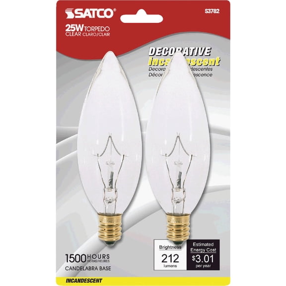Satco Torpedo Bulb 25BA9 B9 25W Torpedo Light Bulb - Multicolor
