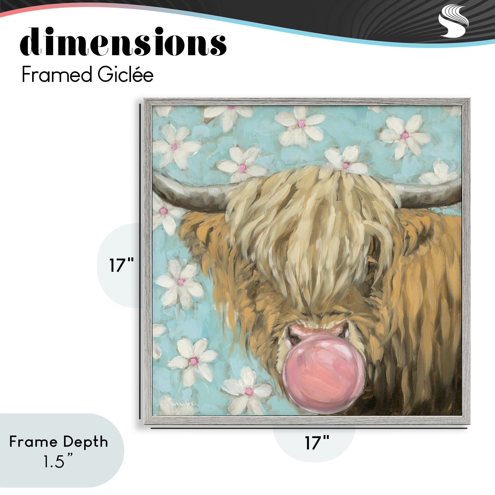 Stupell Industries Bubblegum Sweetie Cattle Gray Framed Giclee Art, design by Sara G. Designs