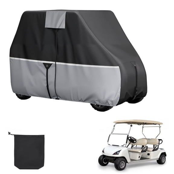 KFFKFF Durable Golf Cart Cover, Full Protection for 2 2/4 Passenger Carts, 420D Waterproof Oxford Fabric with Silver-Coated Layer and Three Zippered Doors, Compatible with Various Models