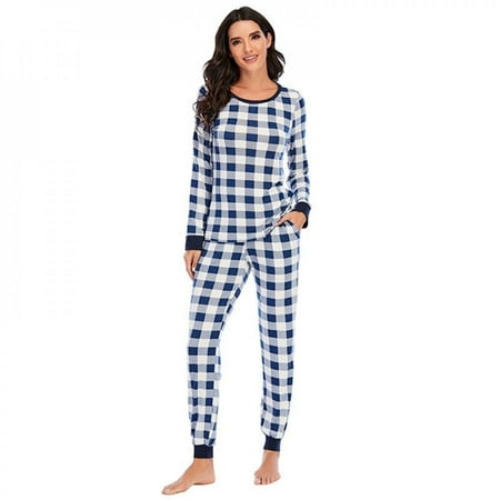 

Fantadool Women s Plaid Pajamas Set Long-sleeved Pajamas Soft Home Service Two-piece Set