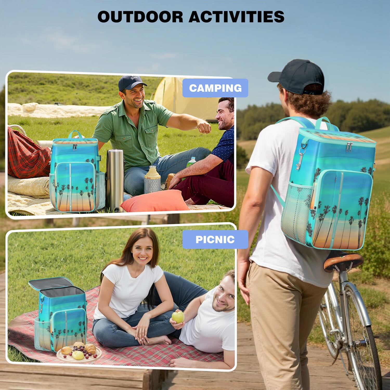 Tropical Beach Sunset Cooler Backpack - 20L Insulated Soft Cooler Bag, Multiple Pockets for Organization, Great for Families & Travelers