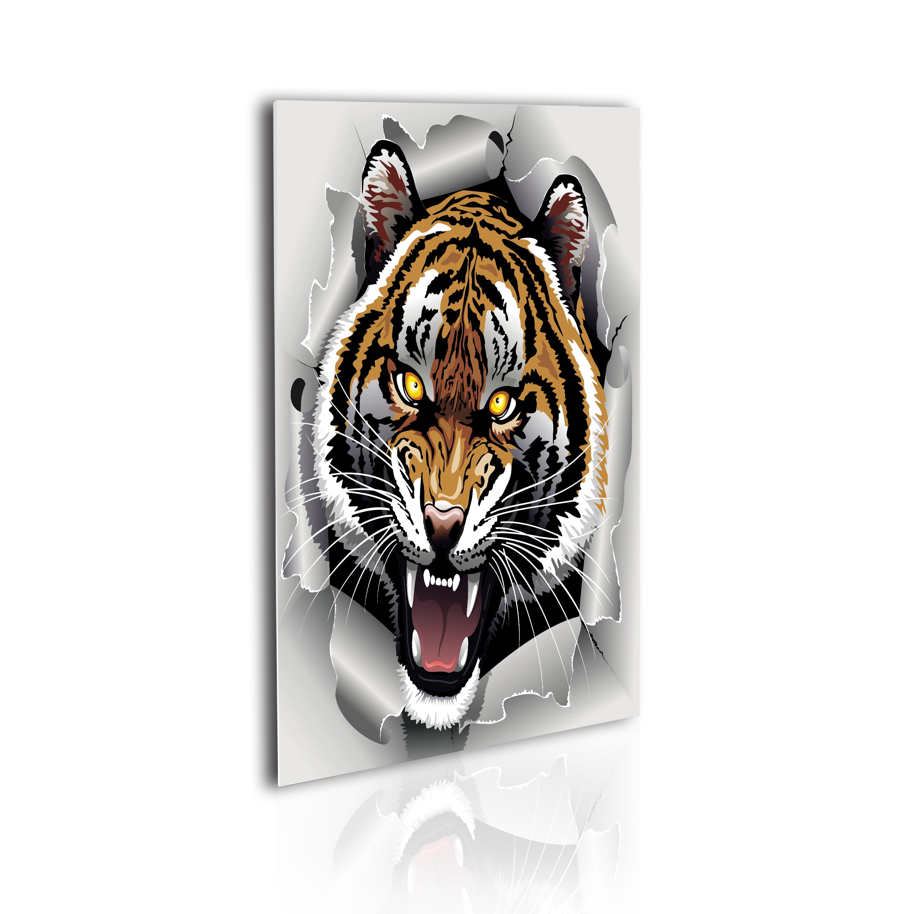 Animal Acrylic Glass Wall Art, Angry Roaring Tiger Cartoon Portrait Wild  Savage Exotic Cat Print, Decorative Accent for Living Room Bedroom & Dorms,  19