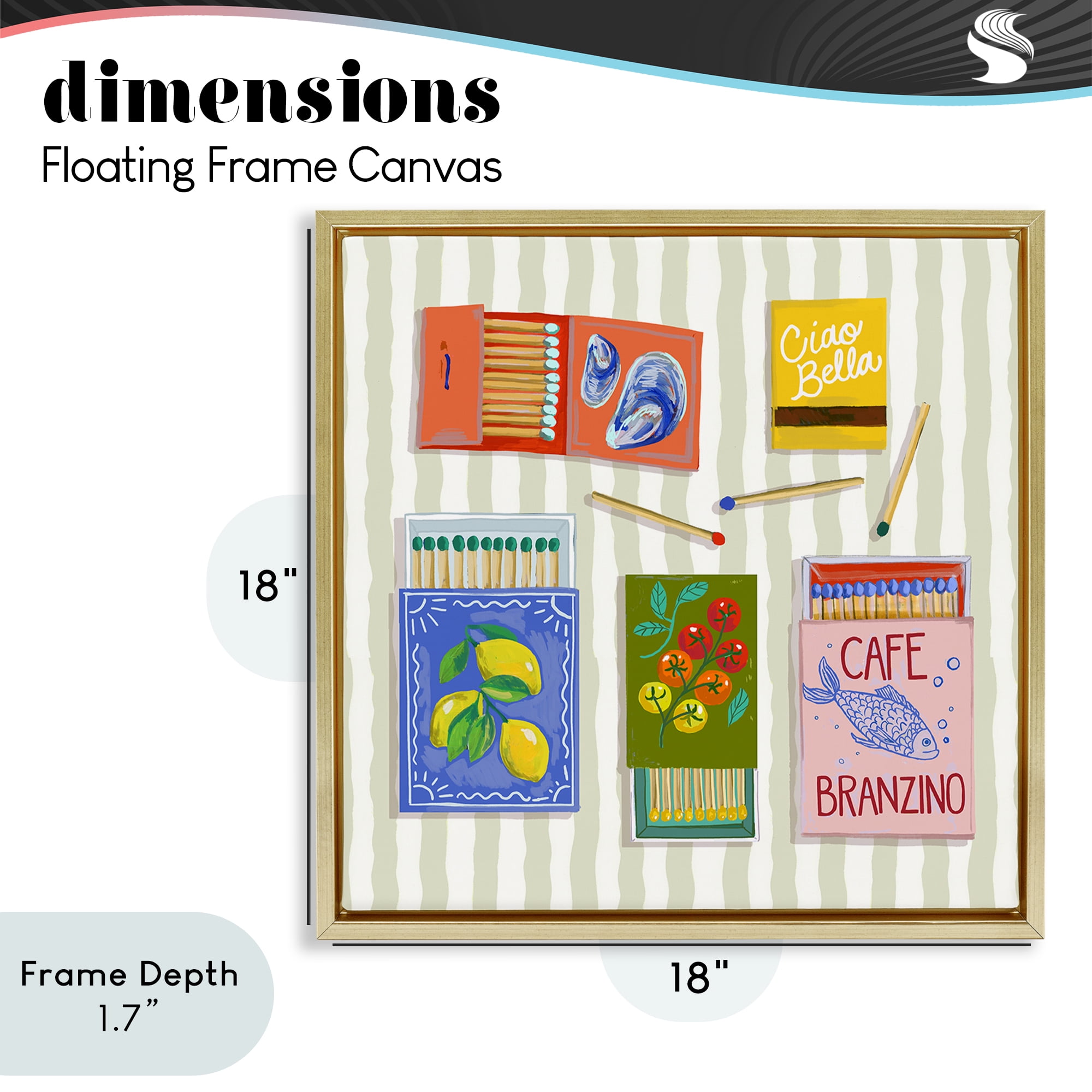 Stupell Industries Ciao Bella Seaside Matchboxes Gold Framed Floater Canvas Wall Art, design by Rachel Nerney