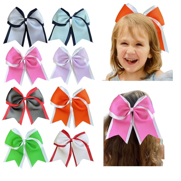 8PCS 7inch Two-Tone Bow Hair Clips for Girls - Multi-Color Ribbon Hair Bows Hair Accessories for Kids Toddlers