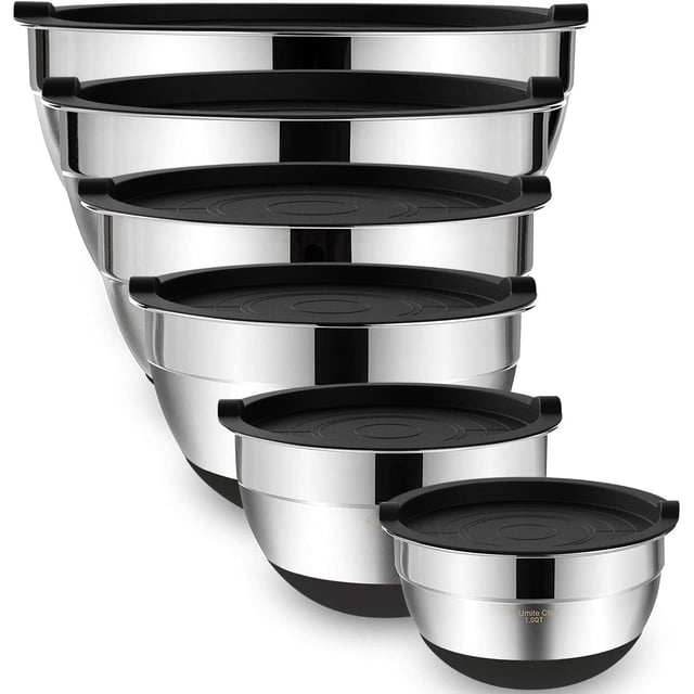 Cuencos para mezclar Umite Chef de acero inoxidable, 6 piezas, negros