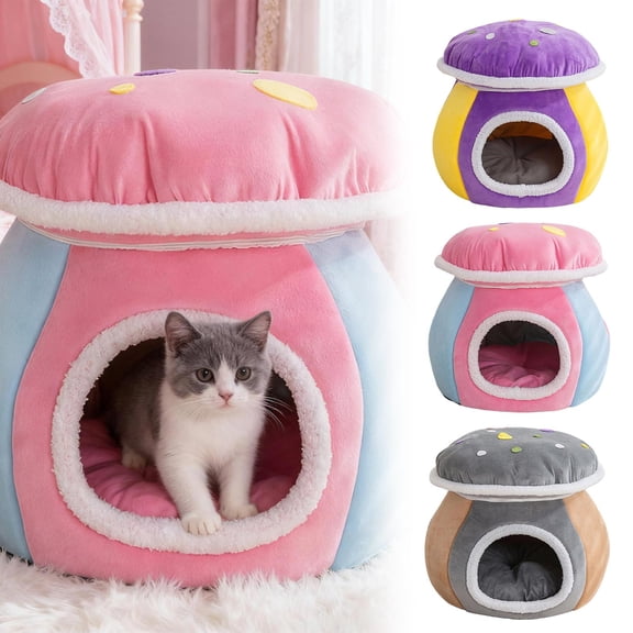 Cute Mushroom Cat House Cat Cave Bed for Detachable Cushion Indoor Warm Dog nest for Puppy and Kitten