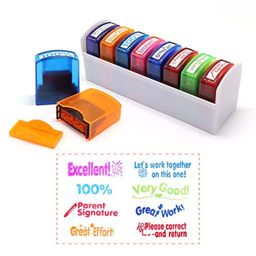 Colorful Motivation School Grading Teacher Stamp Pack of 8 Teacher Reward Stamps Self Inking